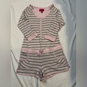 Victoria's Secret Pink and Gray Striped Pajama Romper
